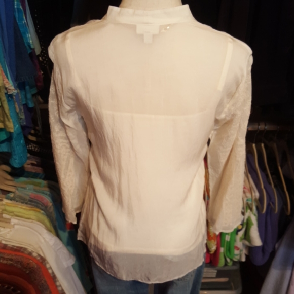 J.JILL ♡ Vintage Elegant Sheer Ivory Intricate Detailed Embroidery Blouse XS - Picture 12 of 17